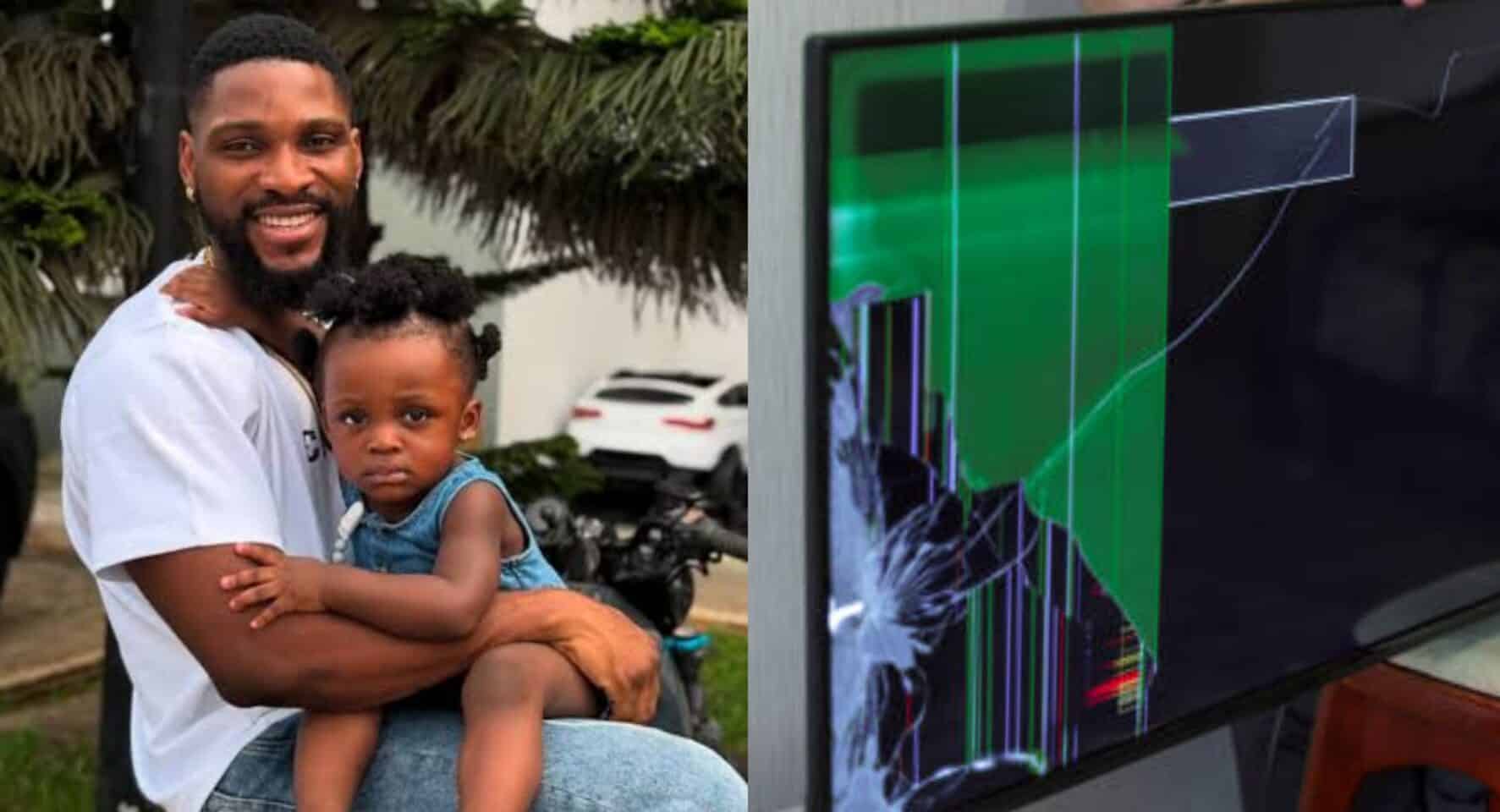 "I can't even get m*d" - Tobi Bakre laments as daughter breaks TV again