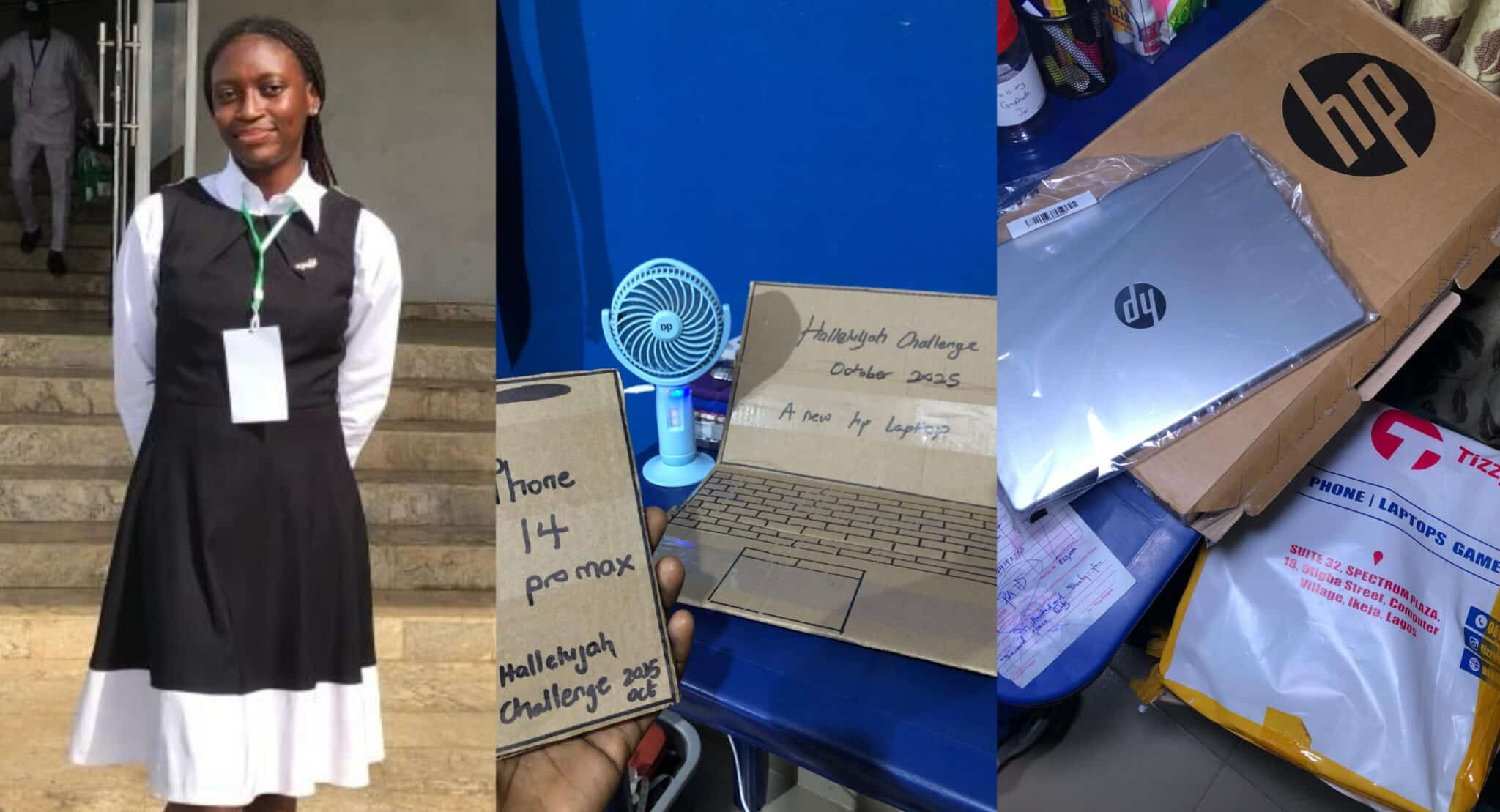 Hallelujah Challenge 2025: Lady who drew Laptop, iPhone on paper gets HP Laptop, ₦100k Gift