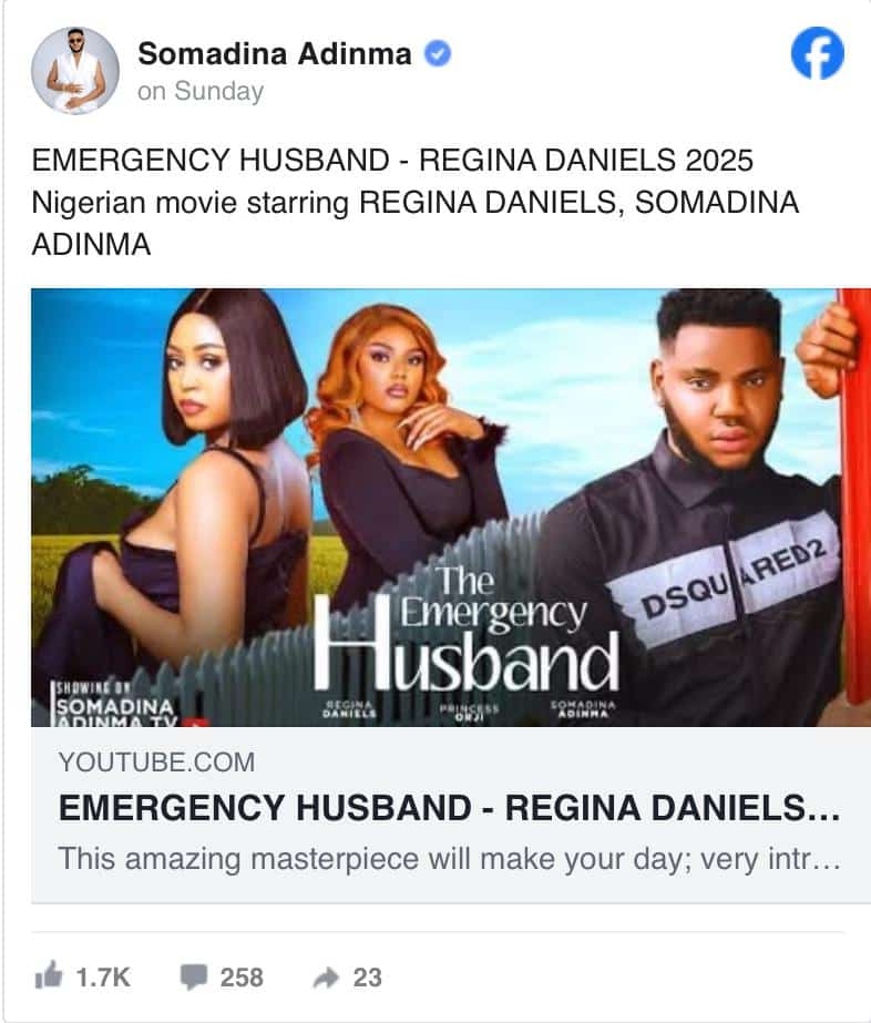 “The emergency husband" - Somadina and Regina Daniels’ movie draws viral reactions