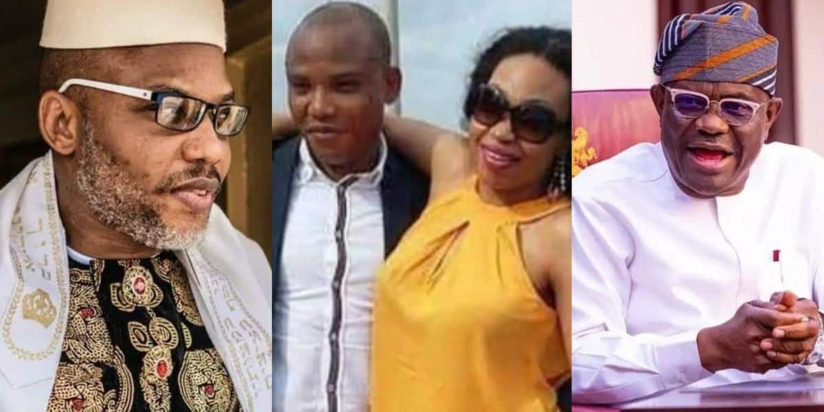 Nnamdi Kanu's wife reacts to Wike's willingness to testify in court