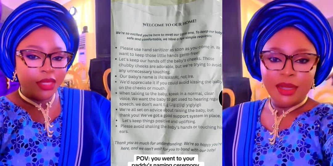 Lady who attended friend’s naming ceremony shares unexpected rules she was forced to read at the door before entering