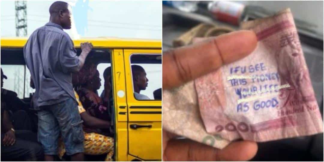 Man who received N200 change from conductor shares strange message on note