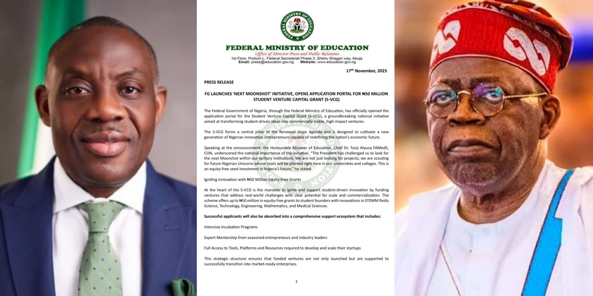 FG launches ₦50m grant to support student-led innovations
