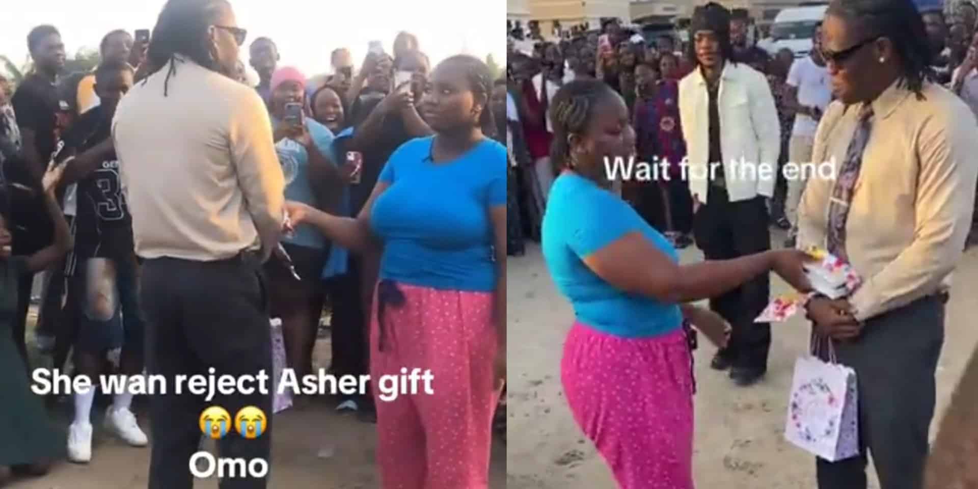 Moment lady instantly rejects iPhone 17 gift from Asherkine
