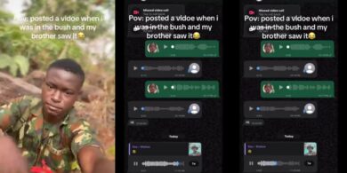Young Nigerian soldier shares voice note his brother sent after he posted a video of himself in the bush