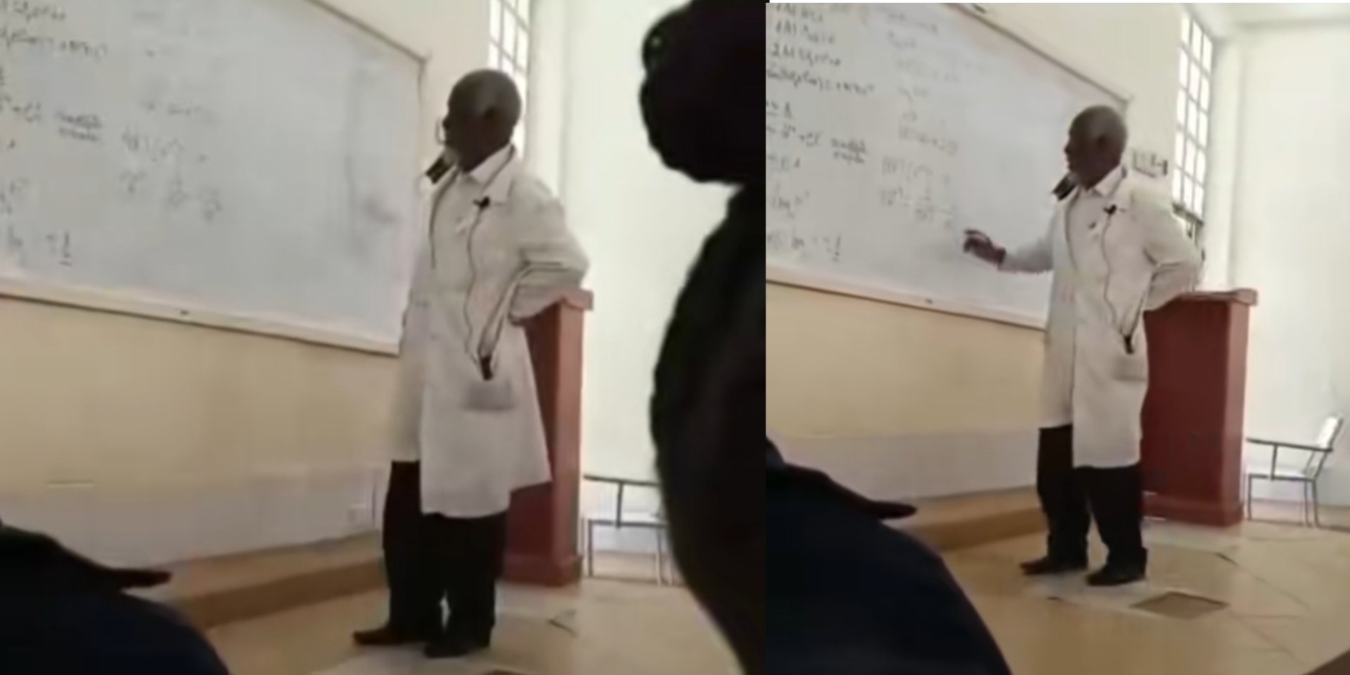 Students burst into laughter as lecturer gets stuck while solving equation