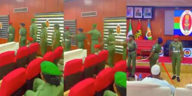 Heartbreaking moment a female Nigerian military officer collapses during a parade