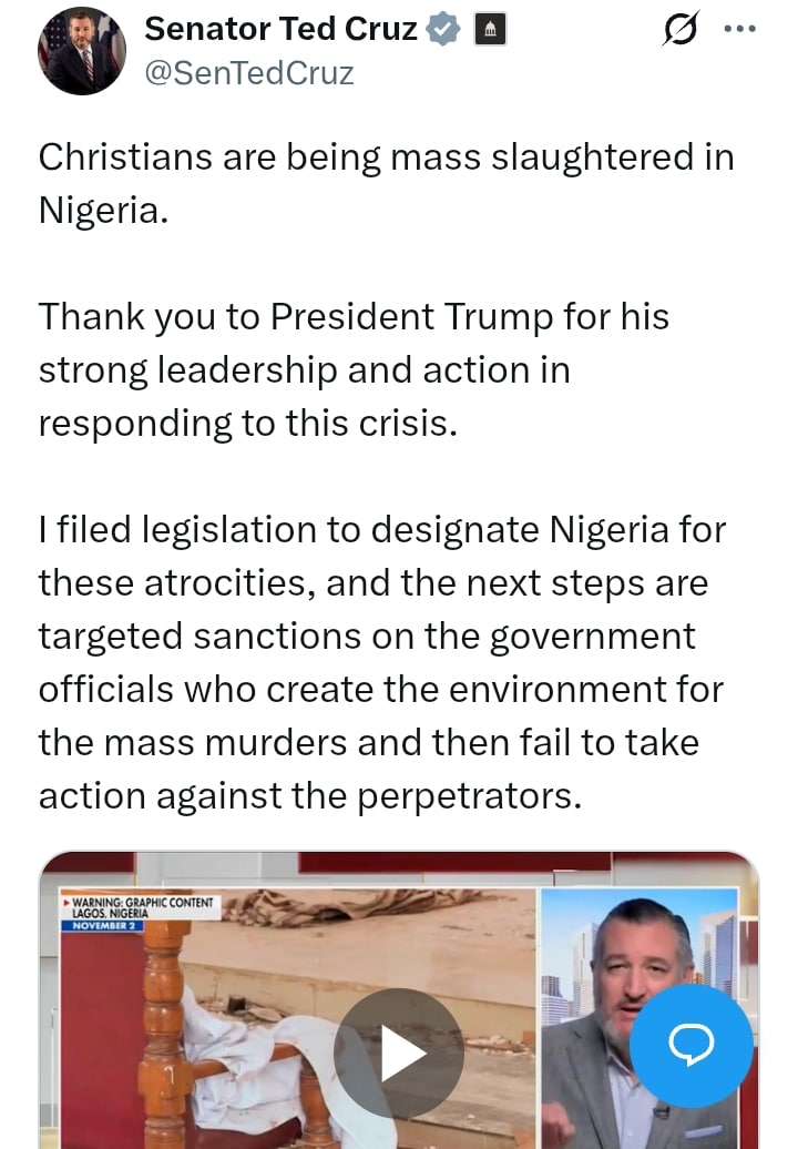 Christian prosecution: U.S. senator demands sanction against Nigerian government officials