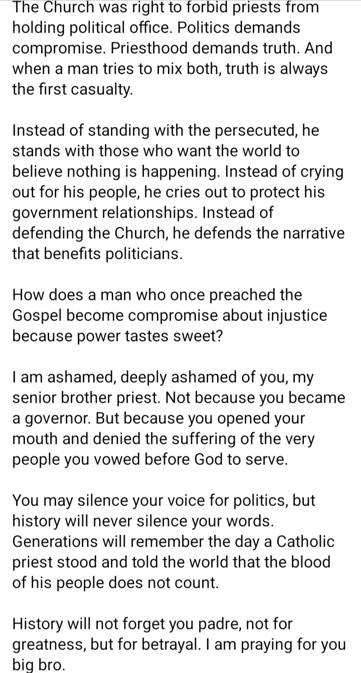 Catholic Priest Slams Governor Alia, Accuses Him of Betraying Benue’s Suffering 5 IMG 20251121 070721