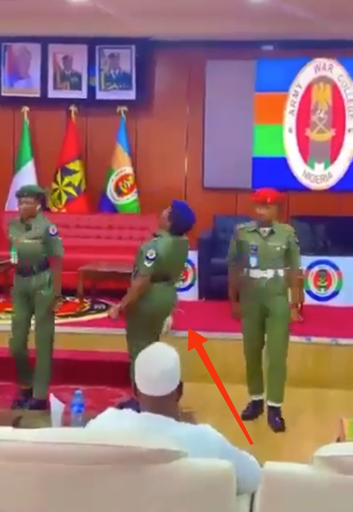 Heartbreaking moment a female Nigerian military officer collapses during a parade