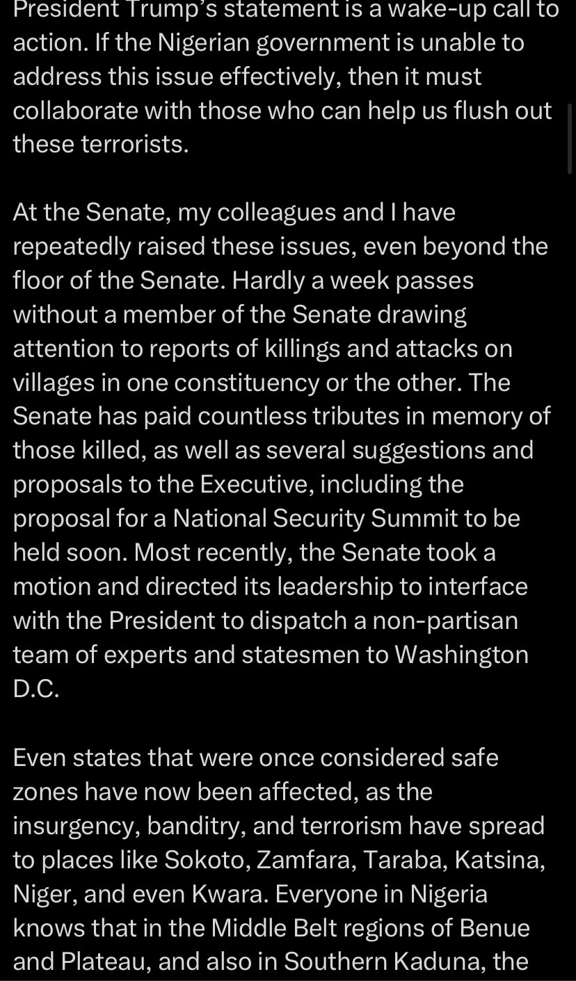 “We need help” - Nigerian Senator supports Trump’s plans, says Nigeria still cannot account for Leah Sharibu, Chibok Girls