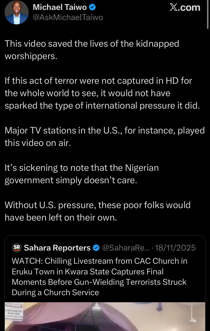 Kwara Church Attack: Man in US shares what saved lives of 38 viral kidnapped church members