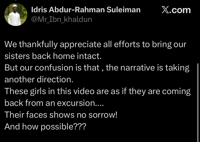 Man who closely watched released video of Kebbi schoolgirls shares strange thing he saw on their faces