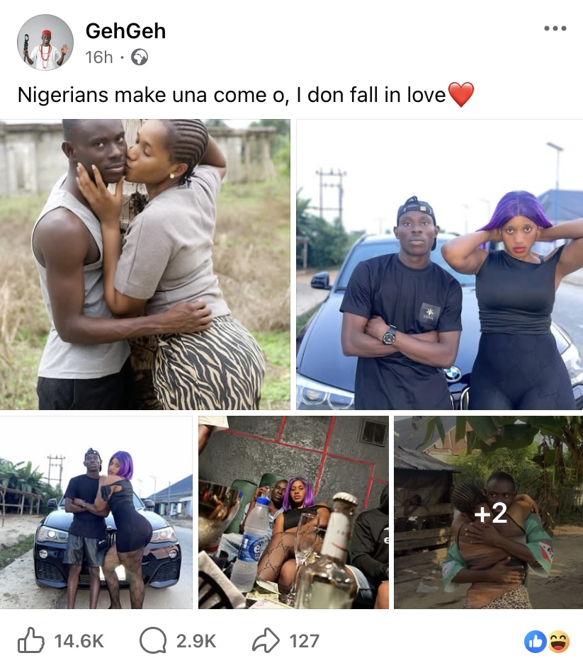 “You betrayed us” - Men call out GehGeh as he posts romantic photos with lady, says ‘he don fall in love'