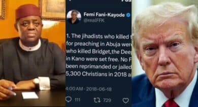 No Fulani terrorists jailed for killing RCCG Evangelist, over 5,300 Christians – Fani-Kayode's 2018 tweet surfaces after blasting Trump