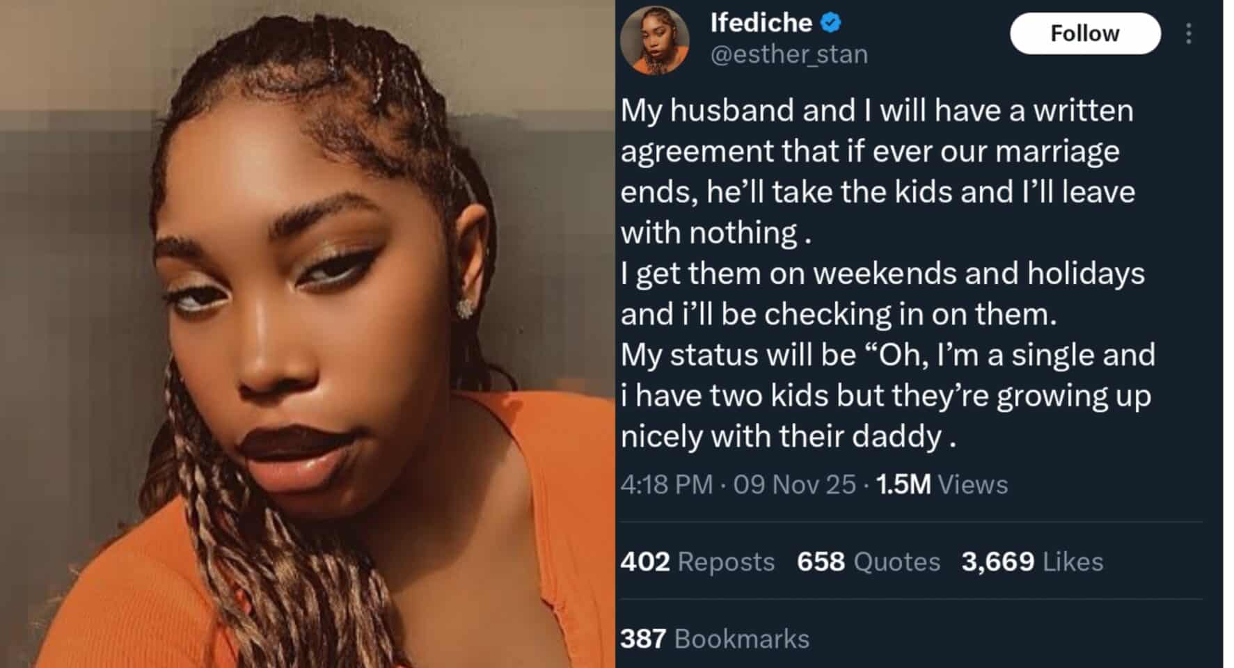"If our marriage ends, he’ll take the kids and I’ll leave with nothing" - Lady sparks heated reactions online