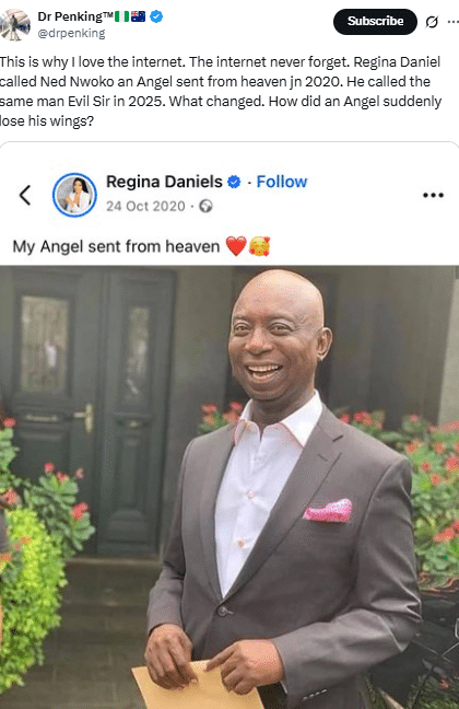 Man leaks what Regina Daniels said about Ned Nwoko in 2020