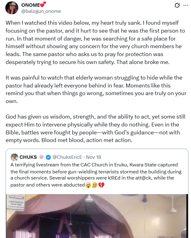 Lady who closely watched Kwara Church attack video shares what she saw the pastor do