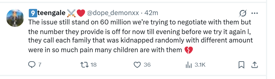 Corper cries out as kidnappers abduct his mother in Kogi while travelling to Abuja