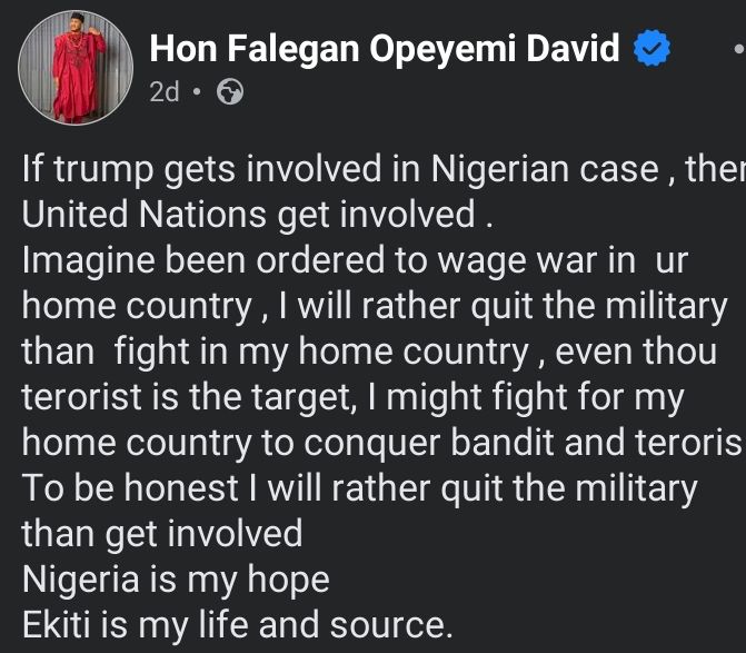 Opeyemi Falegan Facebook post