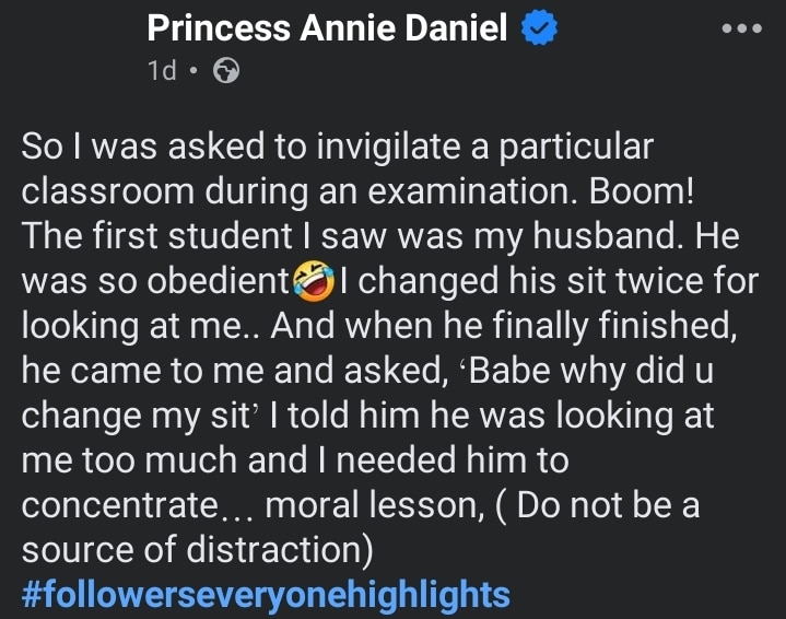Princess Annie Daniel Facebook post