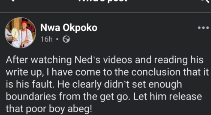 Nwa Okpoko Facebook post