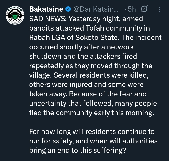 Bandits reportedly attack Sokoto community, Kill several people, kidnap others