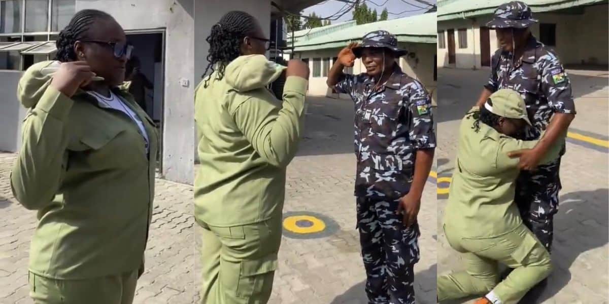 Heartwarming moment NYSC corps member salutes her police officer father who sponsored her through school