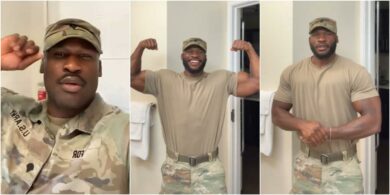 “Nigeria, wassup?” - US soldier trends online as he shows off muscles, says “we go soon fall in”
