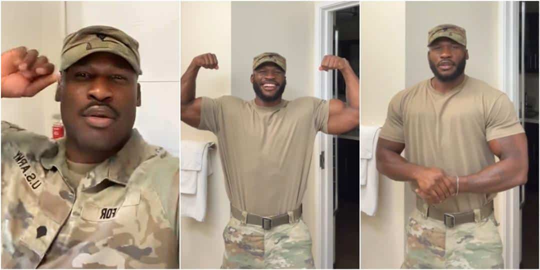 “Nigeria, wassup?” - US soldier trends online as he shows off muscles, says “we go soon fall in”