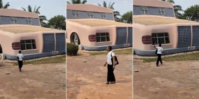 “I was scared to enter” - Lady shares video of gigantic house she saw built like a Mercedes car