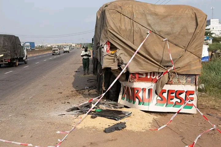 Scene of Anthony Joshua's car crash in Ogun state