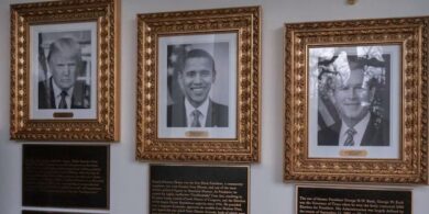 Trump ridicules Obama and Joe Biden adds plaques beneath images of past presidents in White House