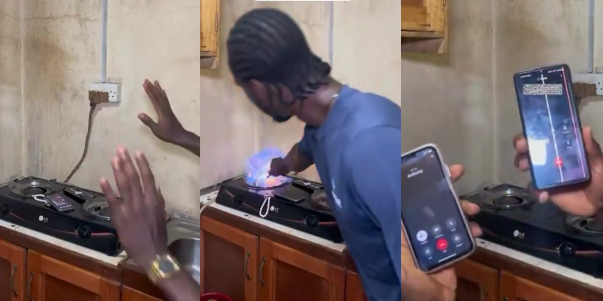 Man tests gas explosion myth with two phones on leaking gas burners