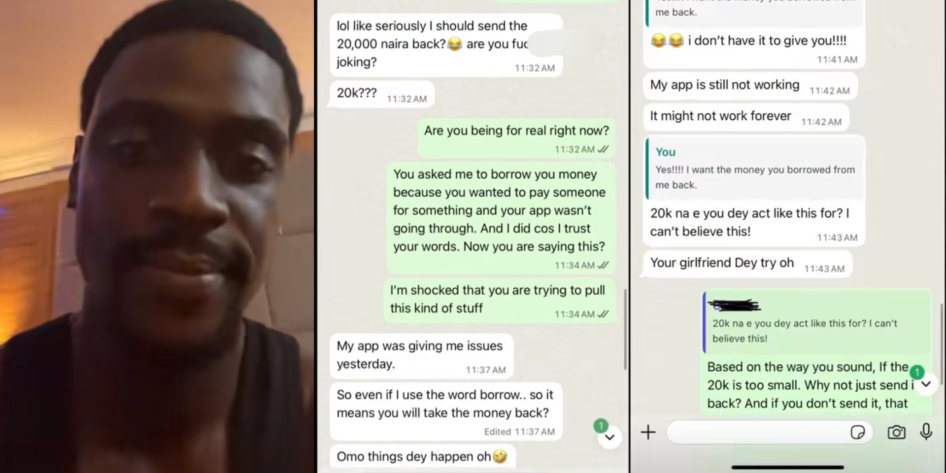 Man shares how his 'talking stage' reacted after he requested N20K he lent her