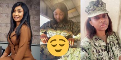 Actress, Grace Charis Bassey disassembling, cleaning her rifle after joining US military