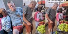 Lady leaves many Nigerian women envious as she takes German husband to market
