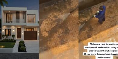 New tenant trends after washing the whole compound on his first day on the house