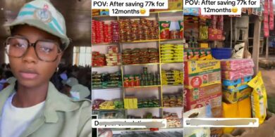 Ex-corper who saved N77K allawee for one year starts foodstuffs business, shows off store in video