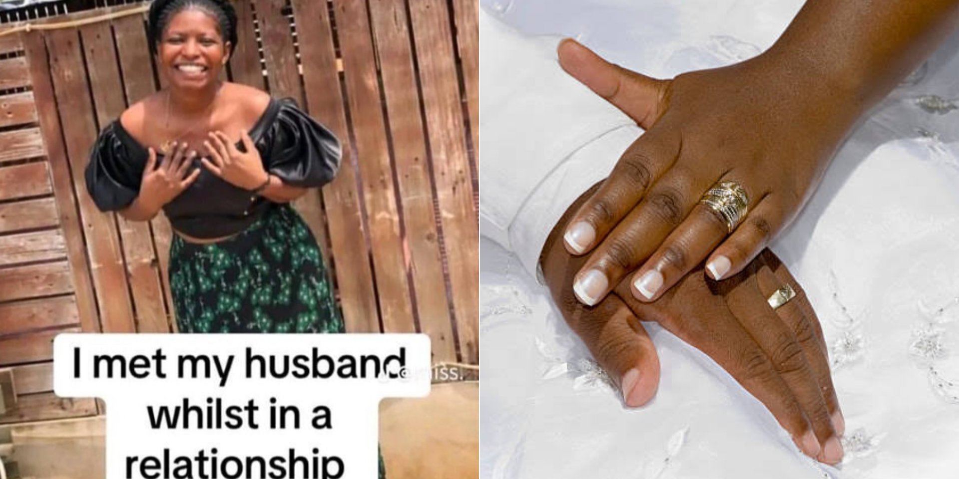 Woman reveals how she met her husband while in a relationship with another man