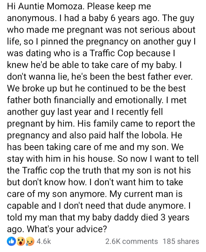 Woman seeks advice after admitting she lied about child’s paternity for six years