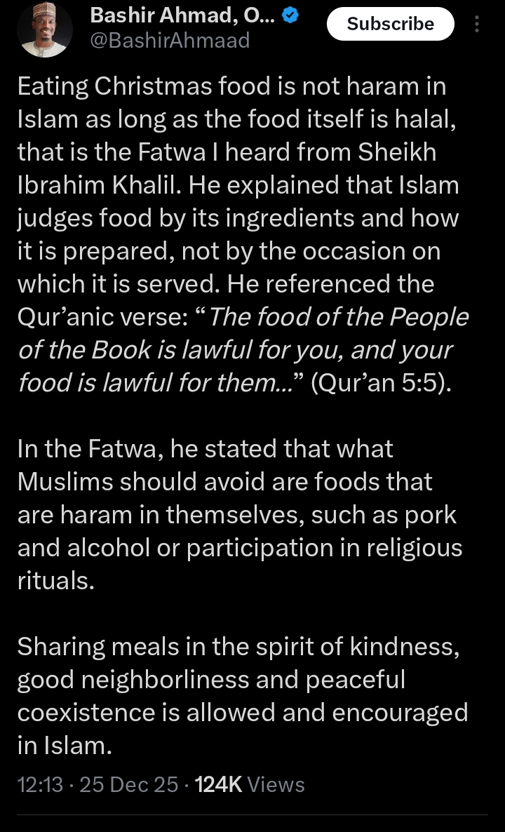 "Eating Christmas food is not haram" – Bashir Ahmad 