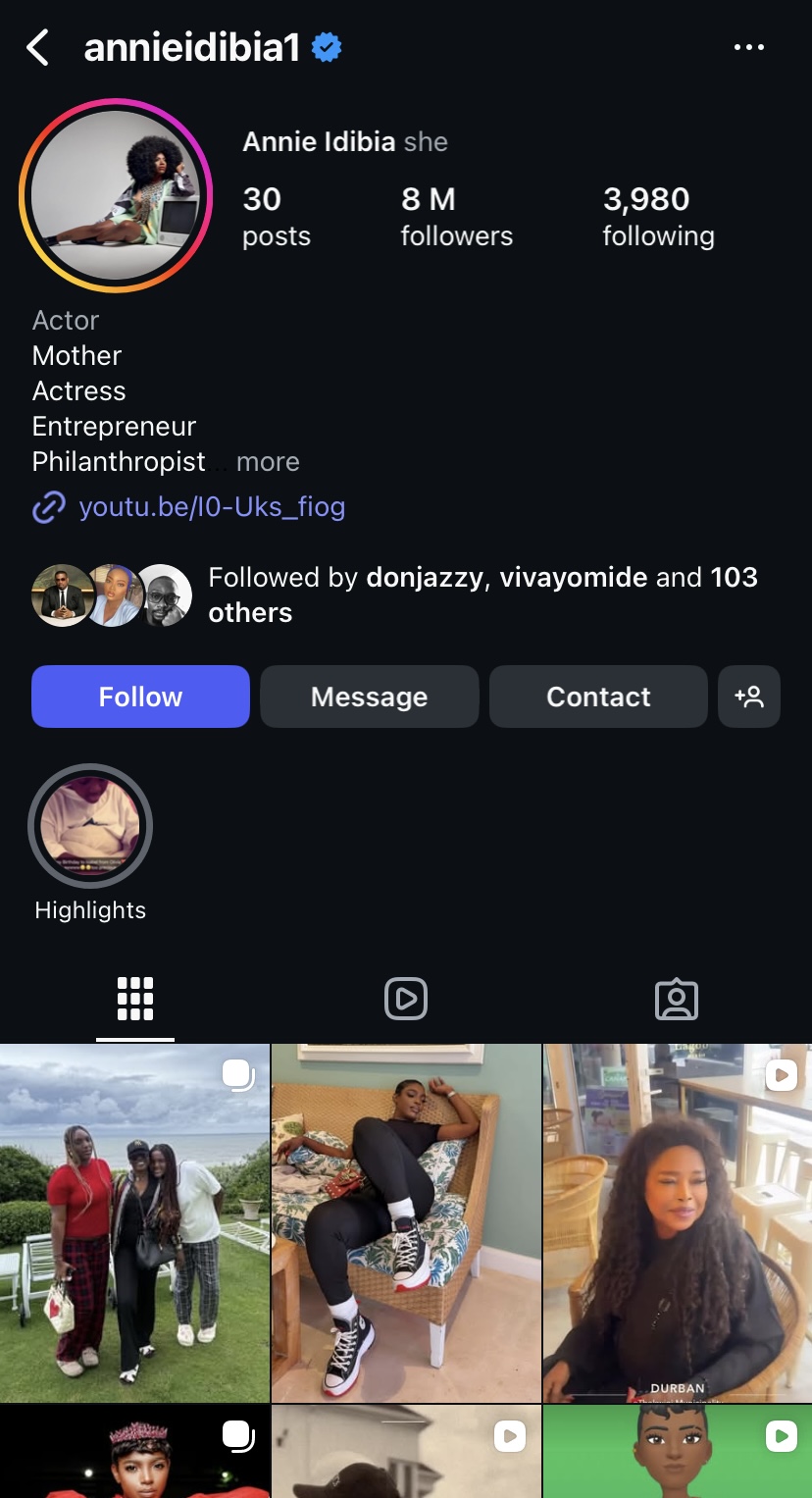 Confusion as Annie reverts Instagram name back to ‘Annie Idibia’ amid 2Baba and Natasha’s ongoing drama