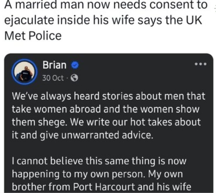 UK-based Nigerian man reportedly loses job after wife reported him