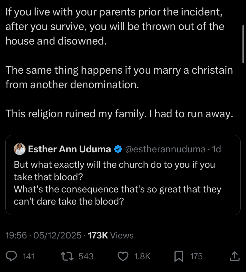 Ex-Jehovah Witness member shares what happens to any member who accepts blood transfusion