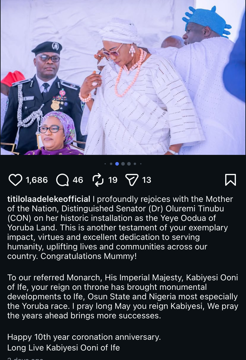 "I give you 5 mins" - Gov Adeleke's wife sends unexpected message to Remi Tinubu amid viral clash with husband