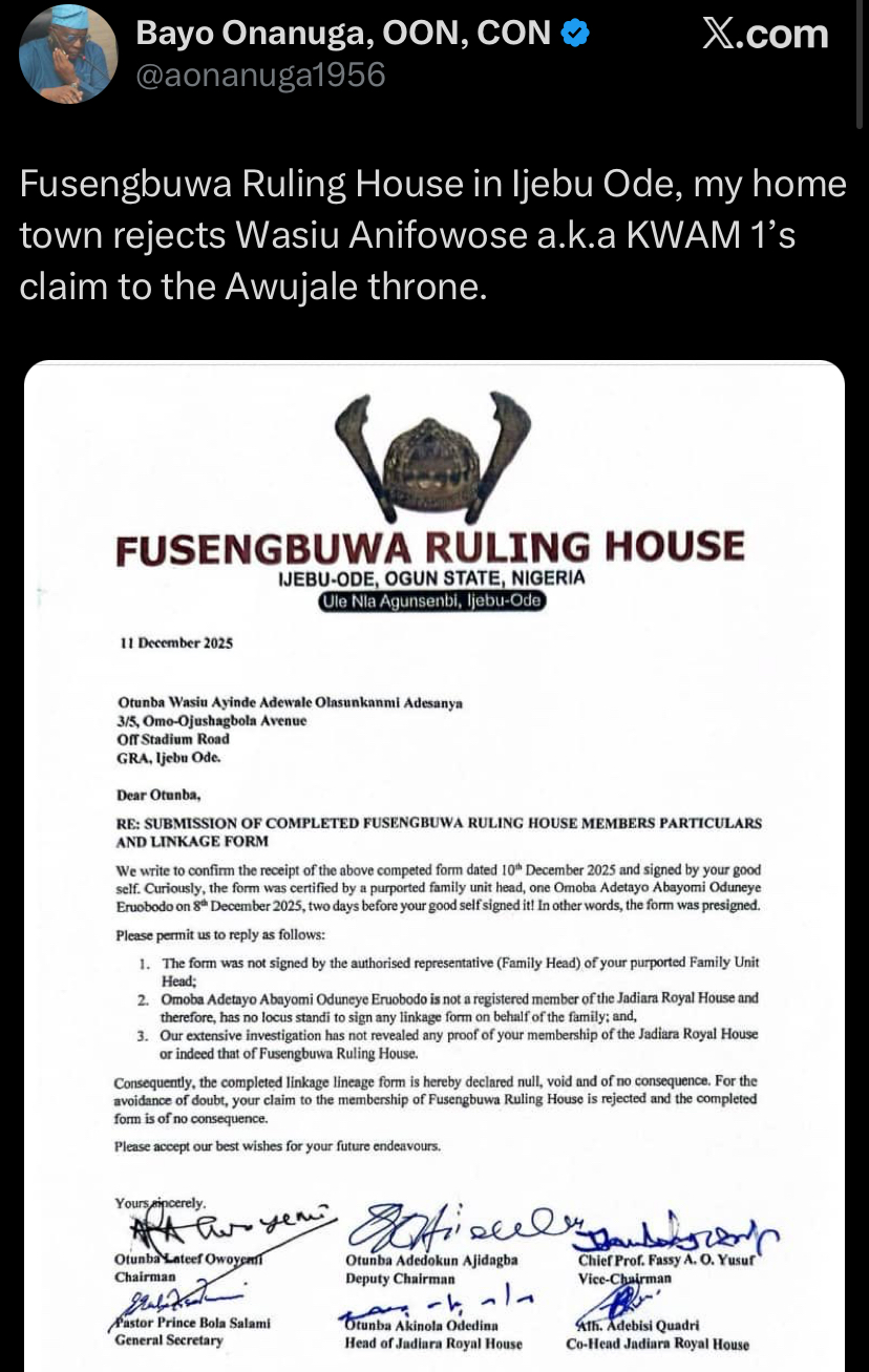 Awujale: “You’re not our prince” - Ruling House rejects KWAM 1, presidency reacts