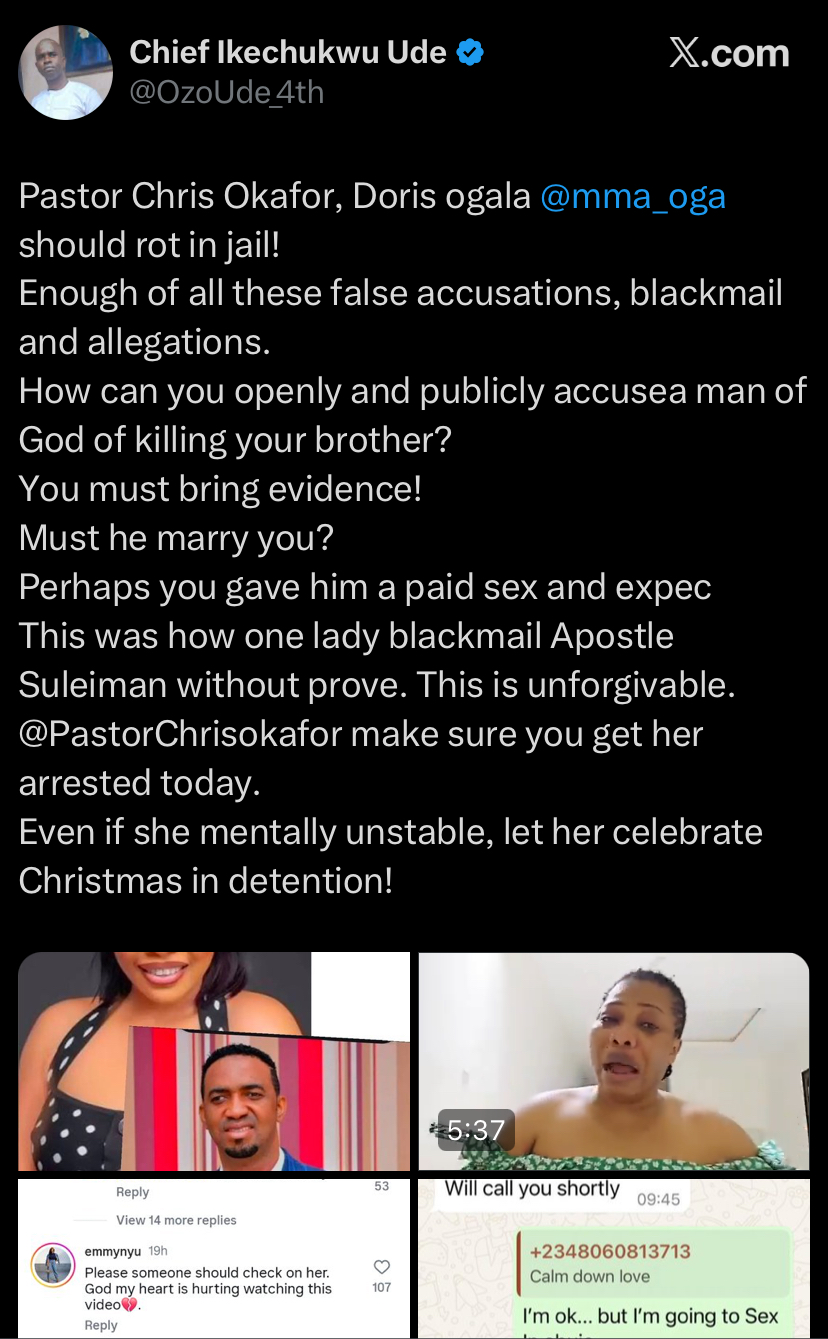 "Enough of the lies" - Man calls for Doris Ogala’s arrest after viral alleged chat with Pastor Chris