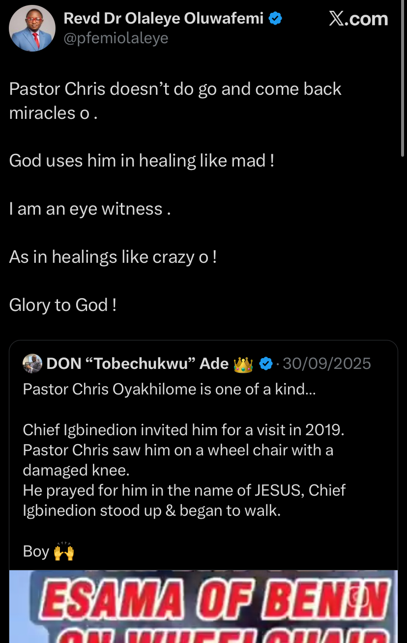 "I saw it myself" - Man shares how Chris Oyakhilome performs miracles, says he's an eyewitness