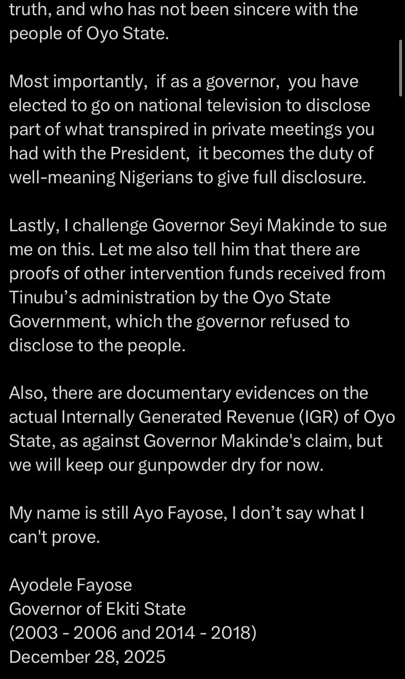 Fayose releases documents showing Gov. Makinde received N50bn from Tinubu’s government